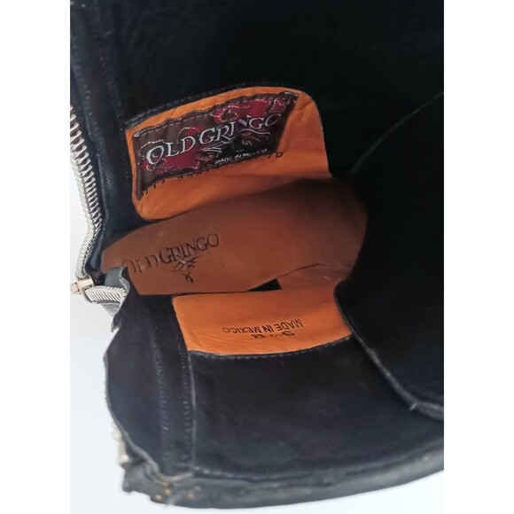 Old Gringo Blk Leather Combat Boot Lace Up Silver Back Zip 9.5M Made in Mexico - Picture 12 of 16